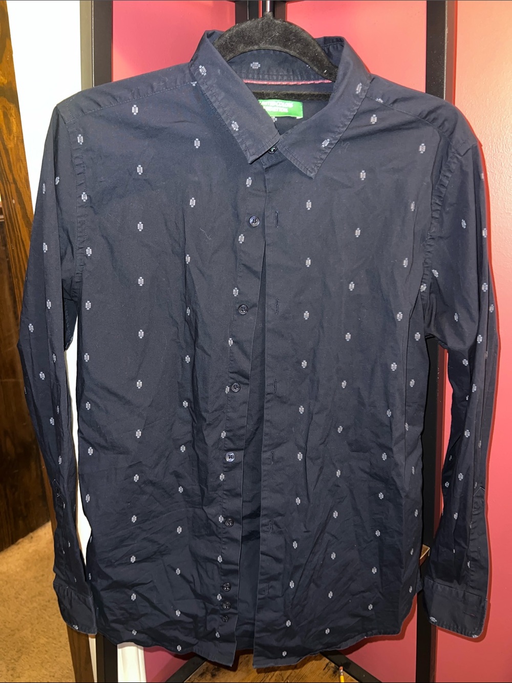 United Colors Of Benetton Navy Blue Patterned Casual Button-Down Shirt